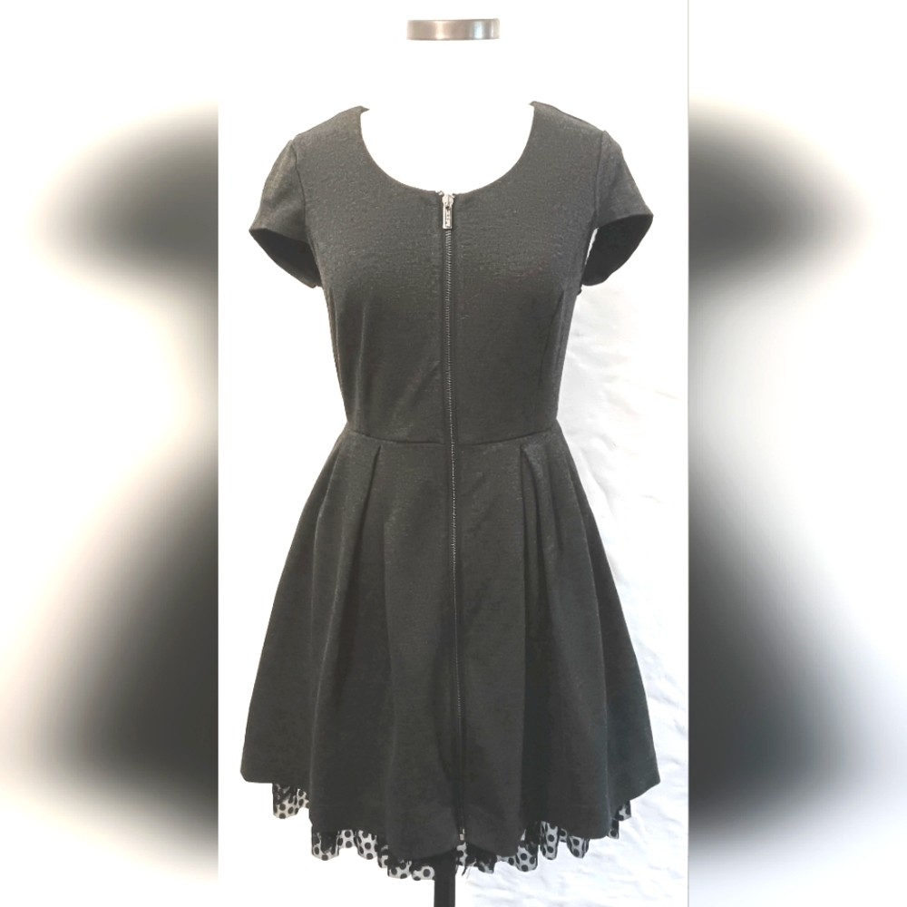 Kirna Zabete zip front dress with polka dot tulle, peek-a-boo hem. Size 8